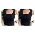 thumbnail image 1 of Camiseta sin mangas corta Qarigey Cuello cuadrado Ropa deportiva informal para mujer Negro 2piezas, 1 of 6