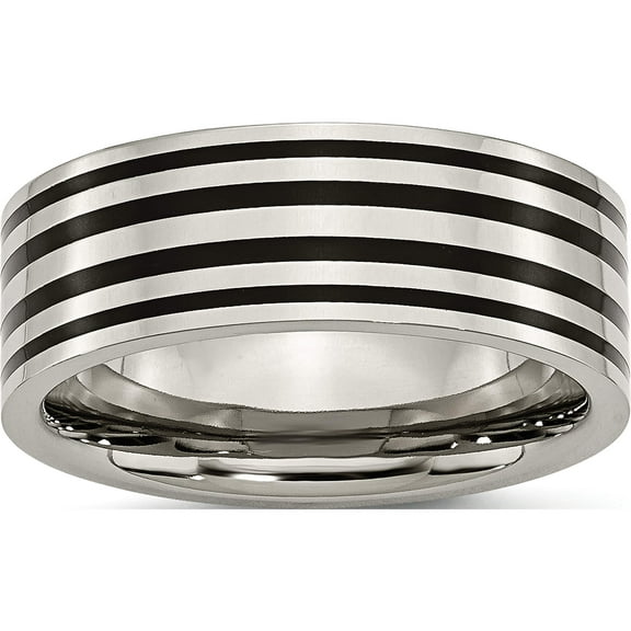 Titanium Polished Black Enamel Striped 8mm Flat Band (Size 6) Made In China tb194-6