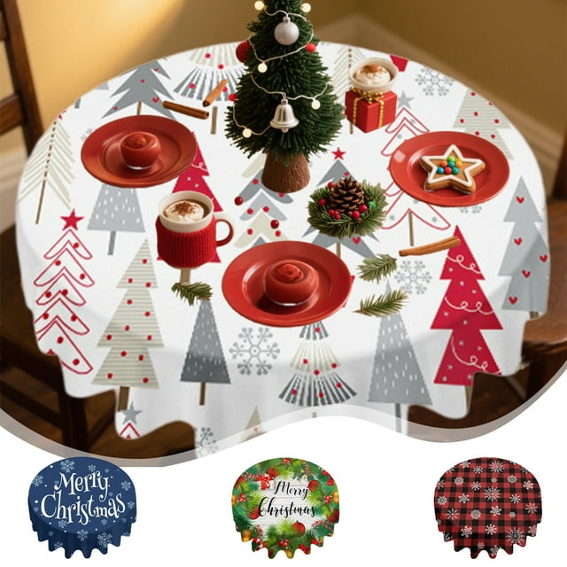 Mantel Navideño Redondo de 60 Pulgadas, Impermeable, de Nailon y Elastano, Multicolor, Ideal para Regalo de Navidad - 1 Unidad