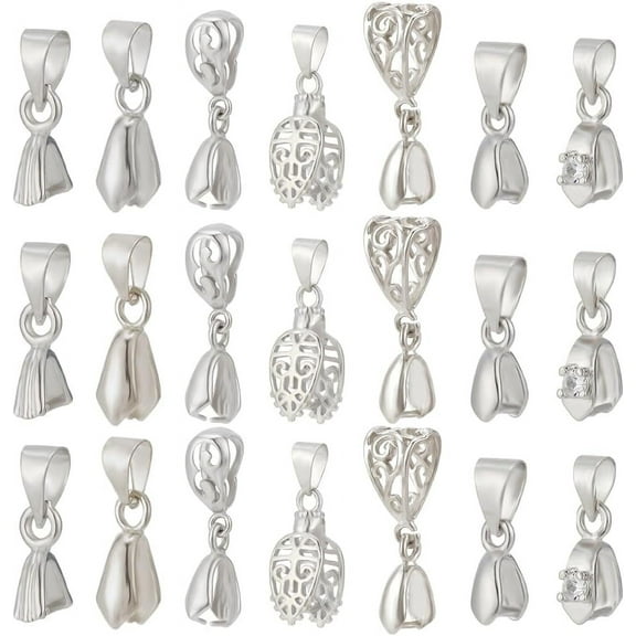 DIY 1 Box 35Pcs Pinch Bails Silver Brass Pinch Clasp Bails Filigree Ice Pick Pinch Bail Hooks with Hanging Loops Large Pendant Beads Connector Rhinestone Snap on Bails Hook for Jewelry Clasps DIY