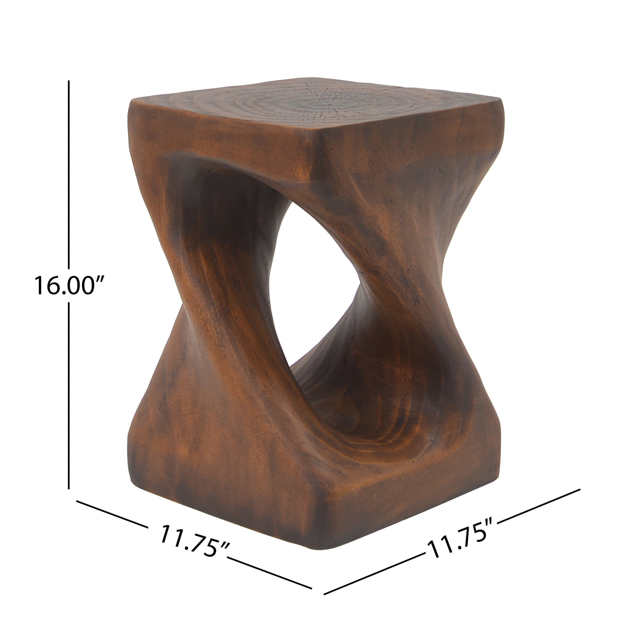 Christopher Knight Home 16" Natural Wood Twist Shape Design MGO Outdoor Side Table, Antique Brown