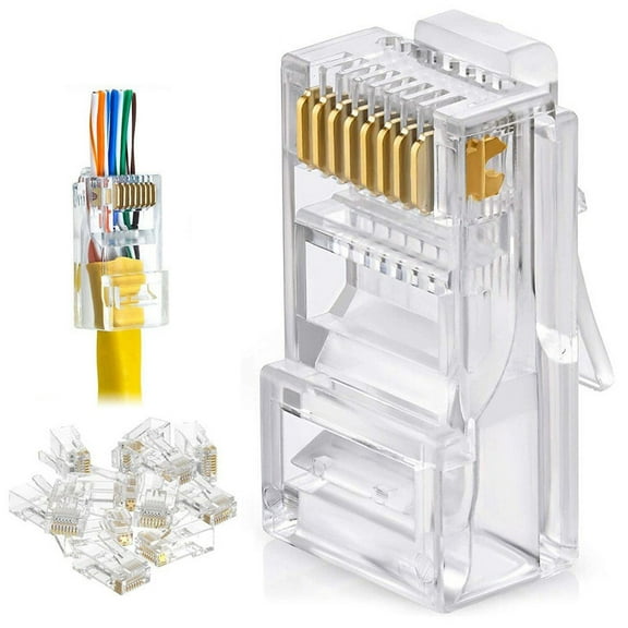 Ryhampaper 100 Pack RJ45 Pass Through Connectors Modular Plug Network Cable Connector Ends Gold Plated 8P8C Ethernet CAT6 CAT5