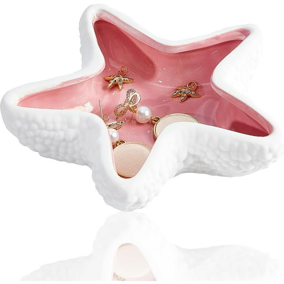 Starfish Jewelry Dish Tray Pink Ceramic Ring Holder Jewelry Organizer Ocean Style Earrings Necklace Storage Decorative Small Key Bowl Plate