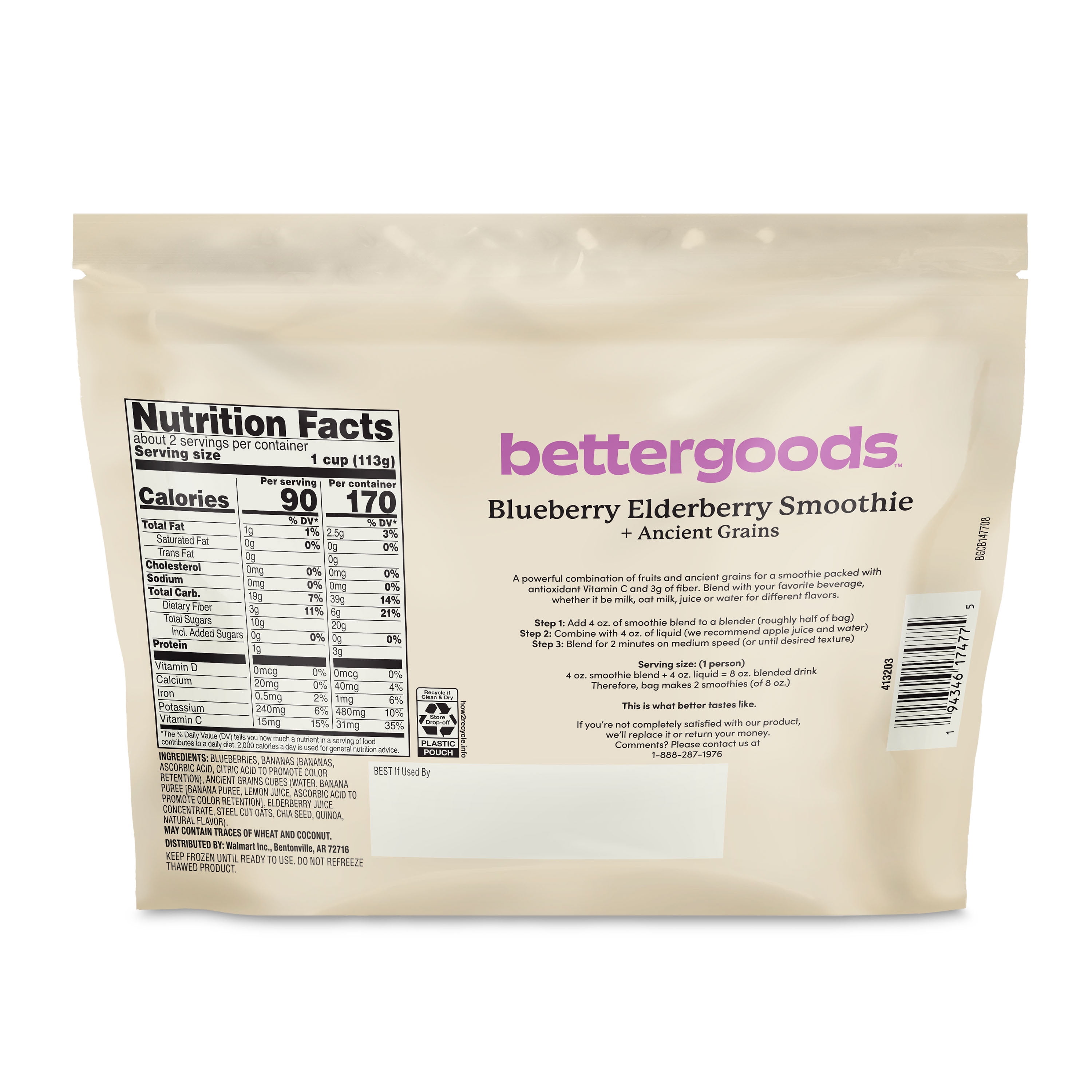bettergoods Blueberry Elderberry + Ancient Grains Smoothie Mix, 8 oz