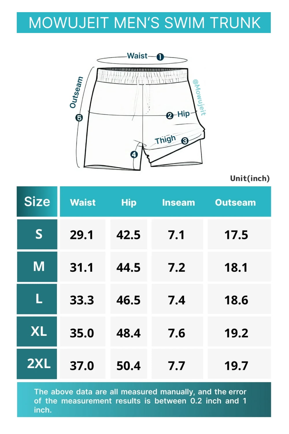 Mowujeit Swim Trunks 5" Stretch Beach Shorts Quick Dry Mens Board Short, Size XL