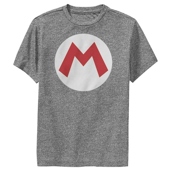 Boy's Nintendo Mario Circle Icon Performance Graphic Tee Charcoal Heather Medium