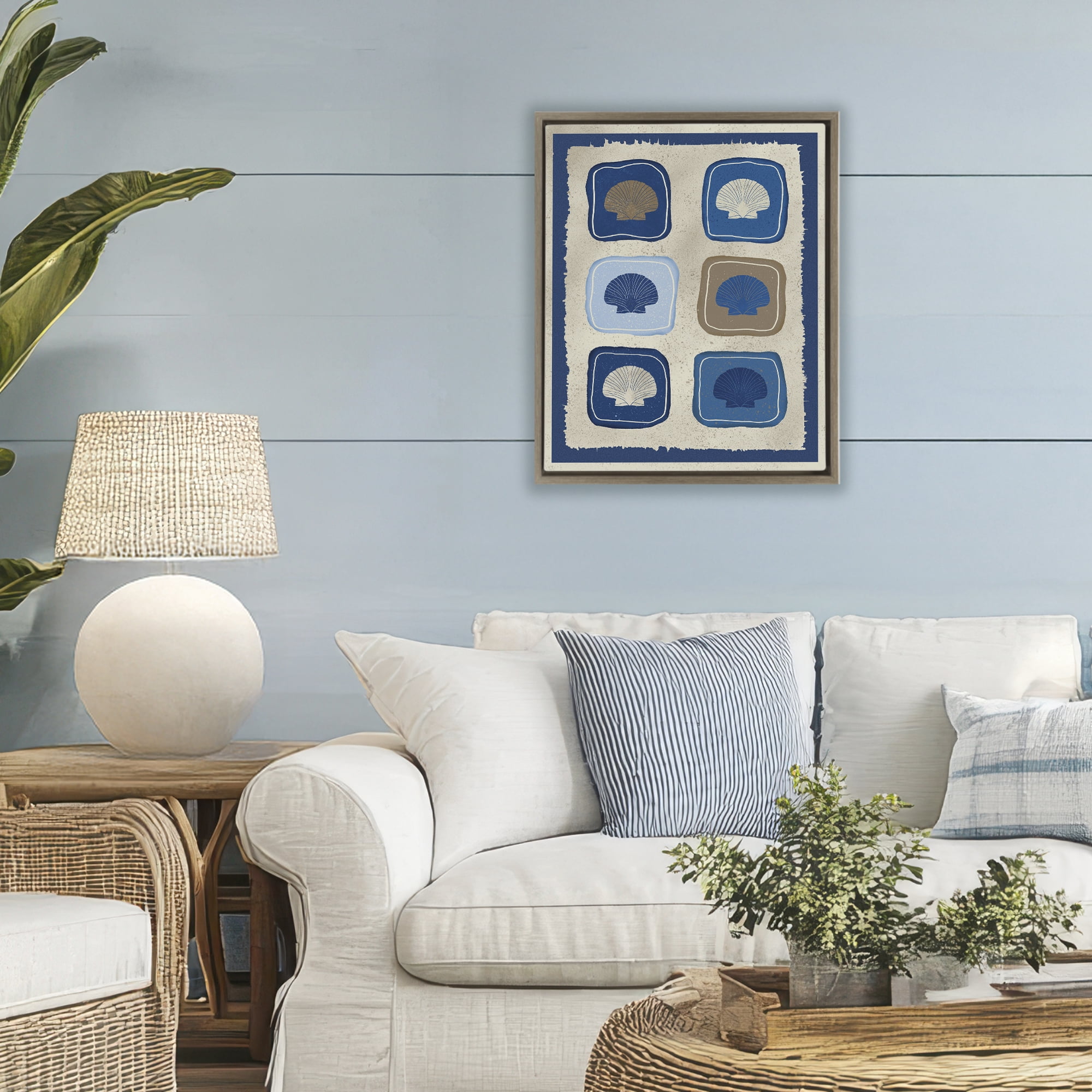 Stupell Industries Nautical Block Shells Brown Framed Floater Canvas Wall Art, design by Julia Frost
