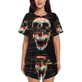 thumbnail image 1 of Balery Glitch Screaming Skull Conjunto de Pijama para Mujer con Estampado, Dos Piezas de Manga Corta y Shorts, Ropa de Dormir Suave con Cuello Redondo y Bolsillos-X-Large, 1 of 6