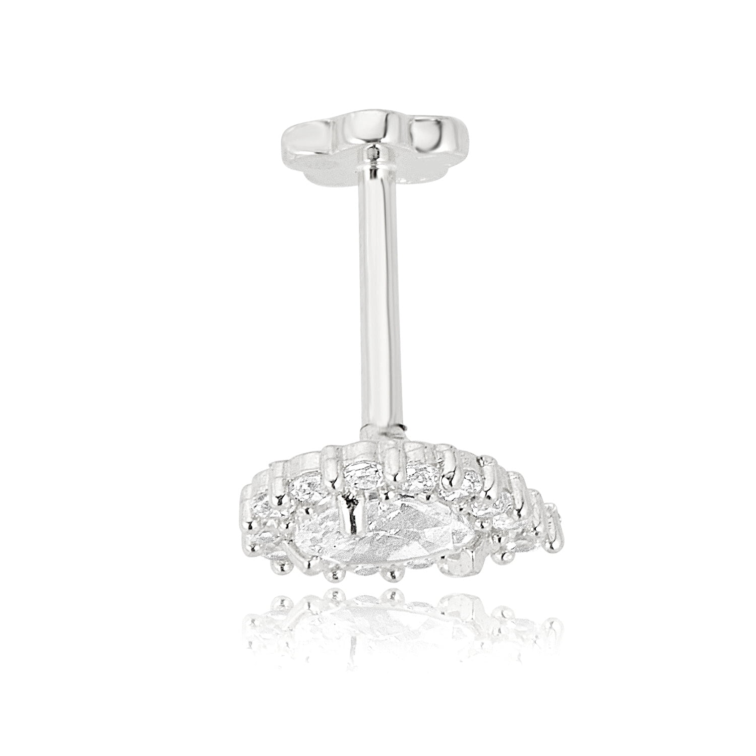 AVORA 14K White Gold Teardrop Pear-shaped Simulated Diamond CZ Halo Cartilage Piercing Flat Back Earring Body Jewelry (18 Gauge)