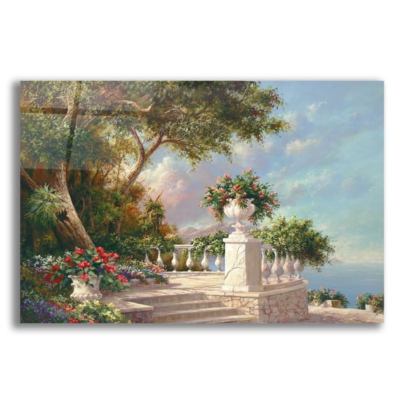 Epic Art 'Balcony at Lake Como' by Art Fronckowiak, Acrylic Glass Wall Art, 16"x12"