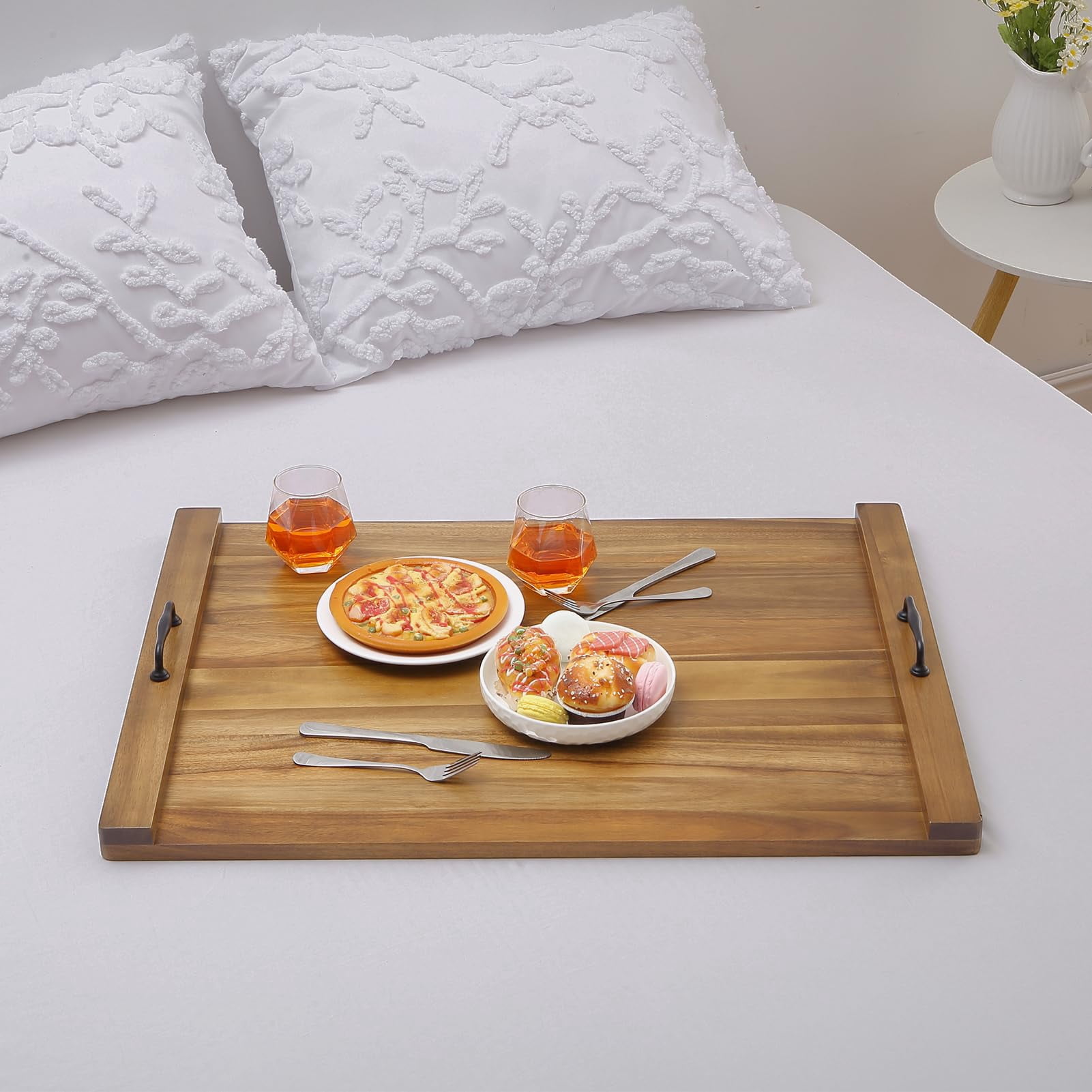 TROPOW 30 x 22 Inch Acacia Wood Noodle Board - Stove Top Cover with Handles, Electric & Gas Stove Compatible, Counter & RV Use, Decorative Tray