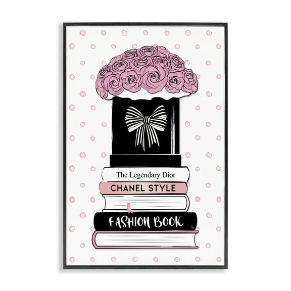 Stupell Industries Roses & Fashion Books Fashion Painting Black Framed Art Print Wall Art, 12 x 18