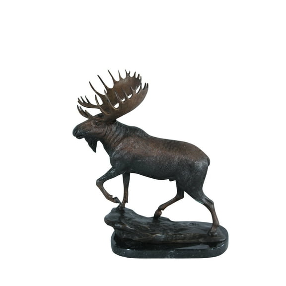 Walking Moose Bronze Sculpture with Marble Base 11" x 4" x 13"H