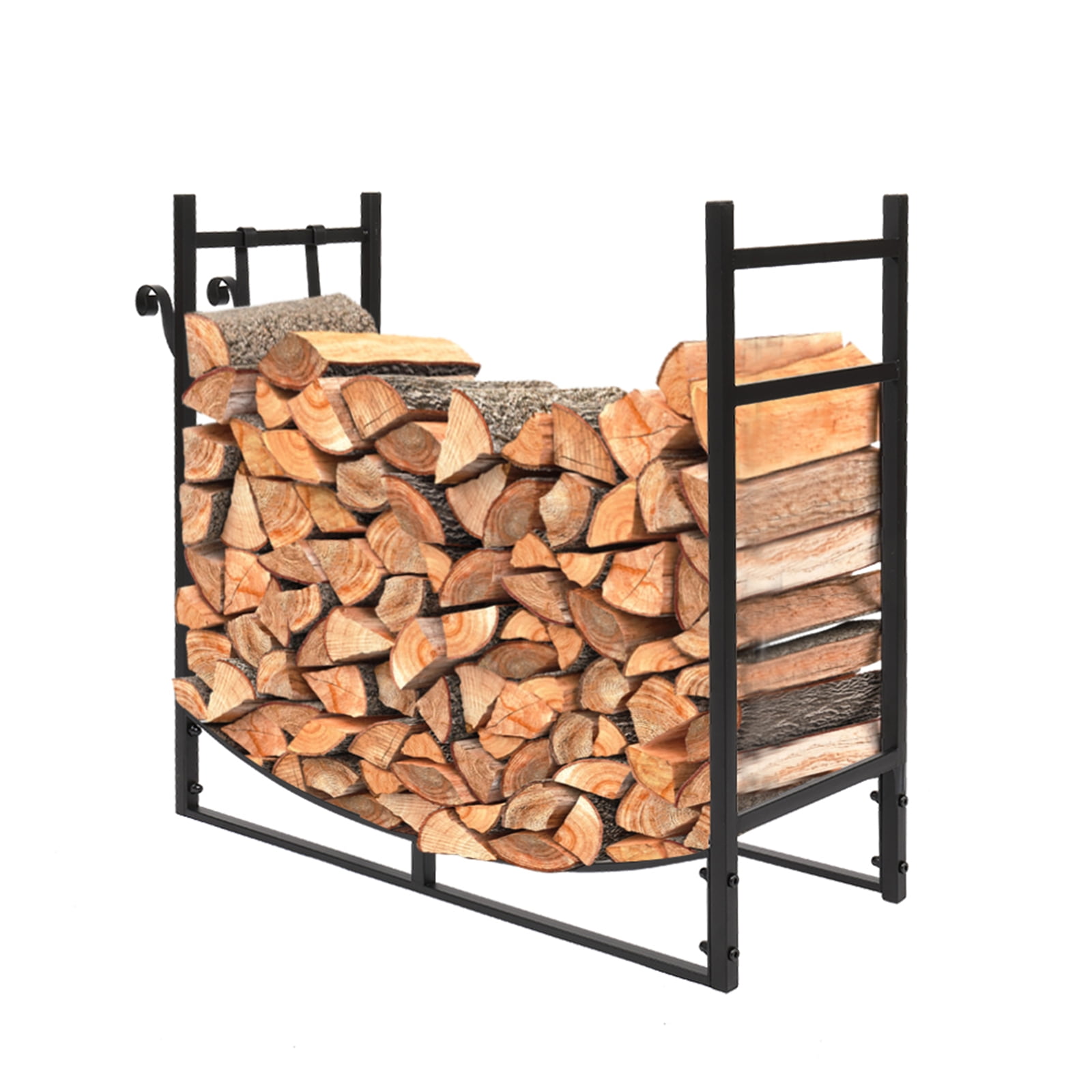 Fireplace Log Rack with 4 Tools Indoor Outdoor Storage Wood Lumber Holder Metal 
