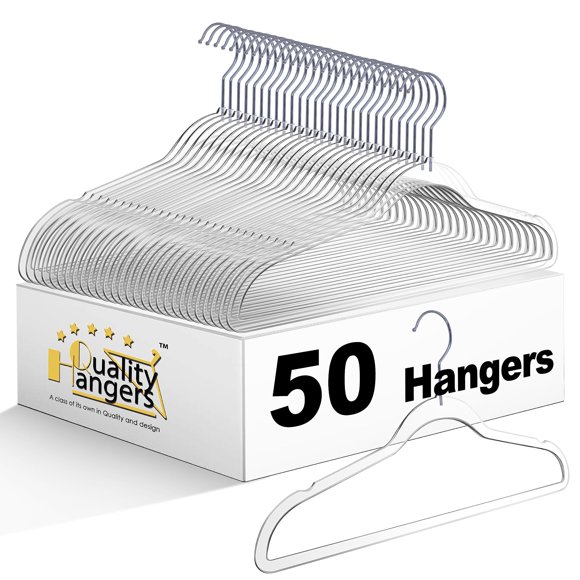 Quality Hangers Clear Plastic Hangers for Clothes | 50 Pack - 17.5 Inch | Heavy Duty Hangers Space Saving Crystal Acrylic | 360 Degree Swivel Hook an