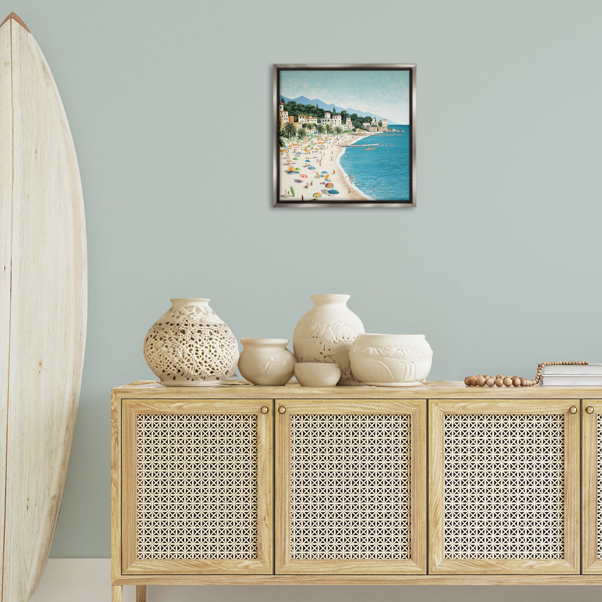Stupell Industries By Water's Edge Nautical & Beach Painting Gray Floater Framed Canvas Art Print Wall Art, 18 x 18