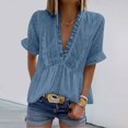 thumbnail image 2 of Tops de manga corta de gasa con cuello en V y volantes de gasa regular de verano para mujer Pompotops hkajfhjk469050, 2 of 8