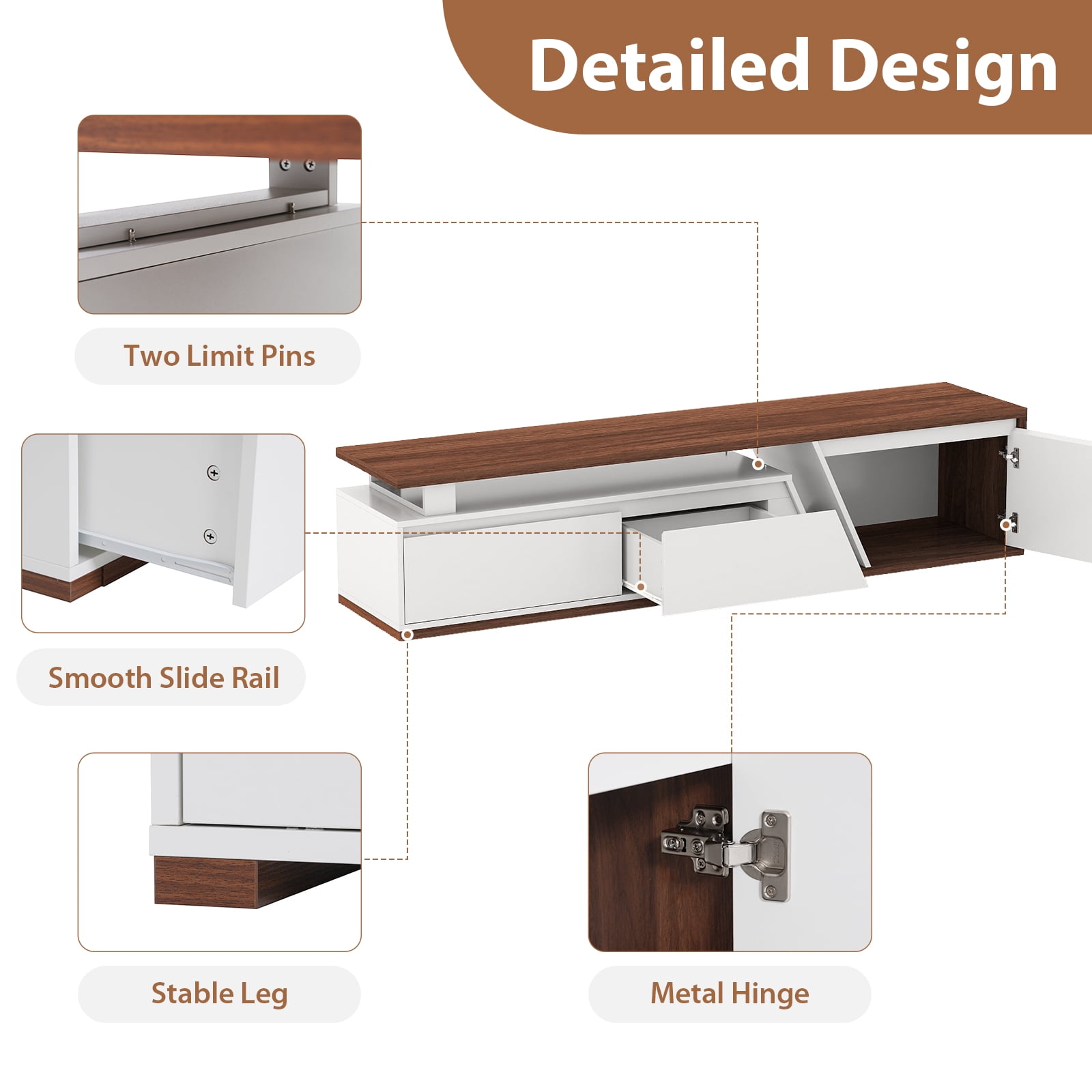 JOIVI Extendable LED TV Stand, Modern Entertainment Center with 2 Drawers, Sliding Tabletop Media Console with Storage Cabinet for Living Room, 71.0" - 106.3", White