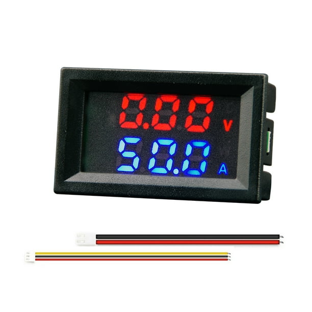 WDOplteas DC0-100V Amp Volt Gauge Dual LED Medidor corriente voltaje digital (Rojo Azul 50A)