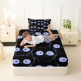 thumbnail image 3 of Manfei Cute Lines Cat Twin Fitted Sheet, Abstract Kitten Bedding, Black Blue, 2-Piece, 1 Fitted Sheet and 1 Pillowcase, 3 of 6