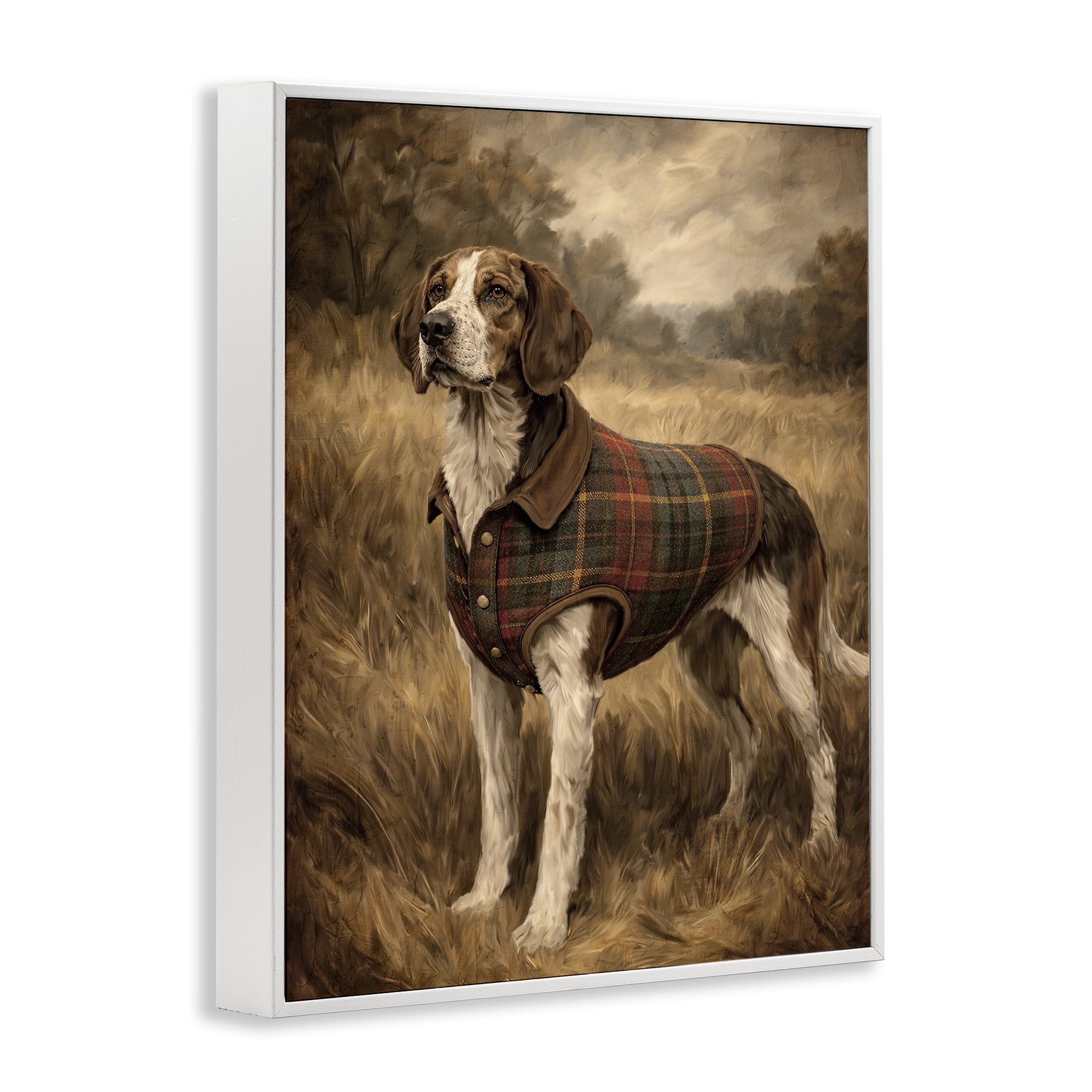 Stupell Industries Hunting Days Plaid Jacket Hound White Framed Giclee Art, design by Kim Allen