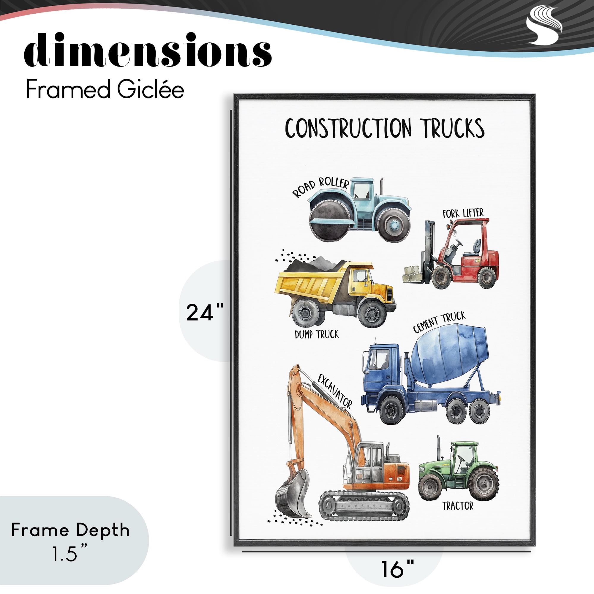Stupell Industries Utility Trucks Construction Black Framed Giclee Art, design by Christine Simpson Art