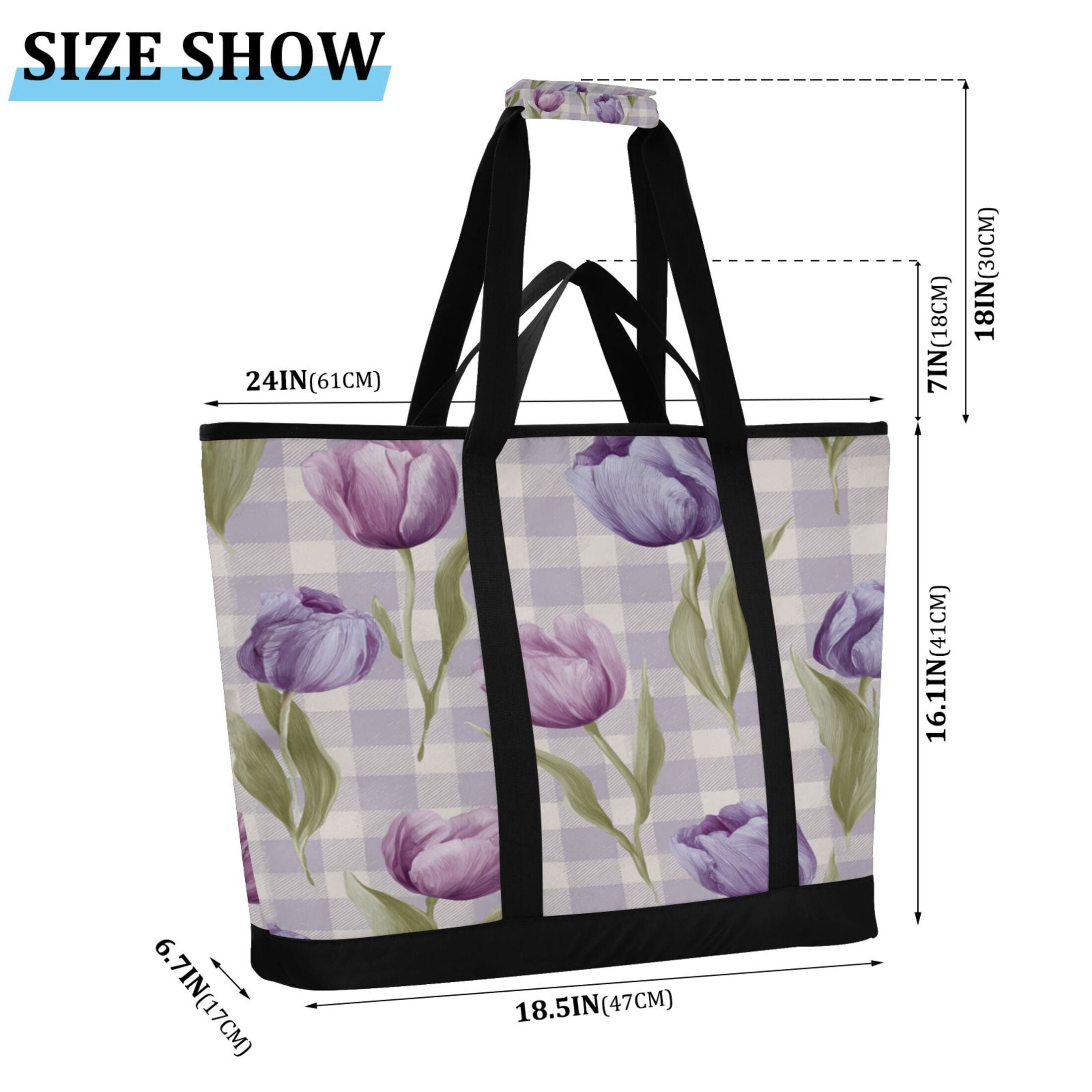 Extra-Large Wide Opening Design Capacity Hand-Held Ice Pack Thickened Insulation Layer For Long-Lasting Cold Retention For Outdoor Shopping Picnics And Camping Beautiful Pinkish-purple Tulips