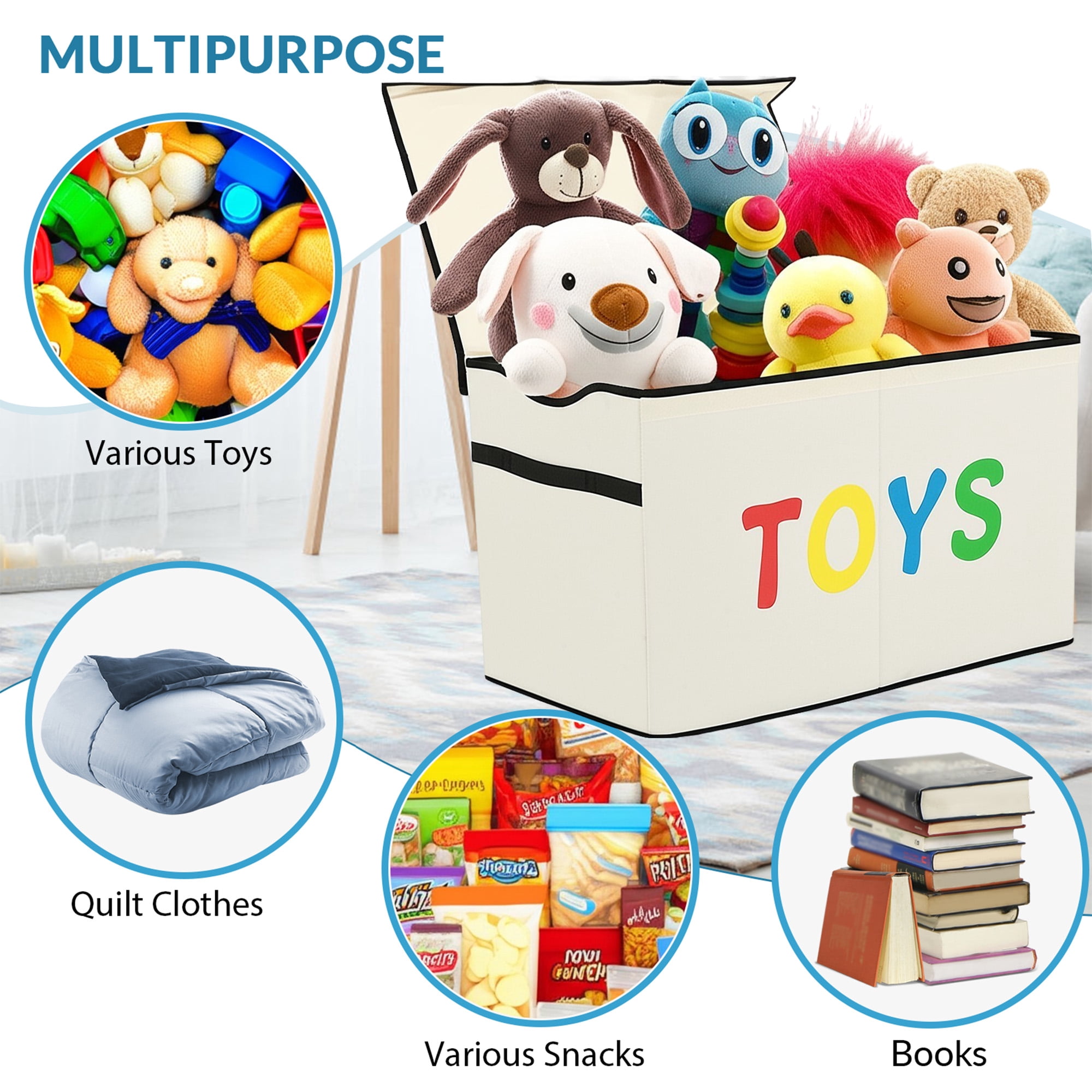 VICTORICH Extra Large Children's Collapsible Toy Storage Fabric 32 gal Kids Room Toy Chest, Beige
