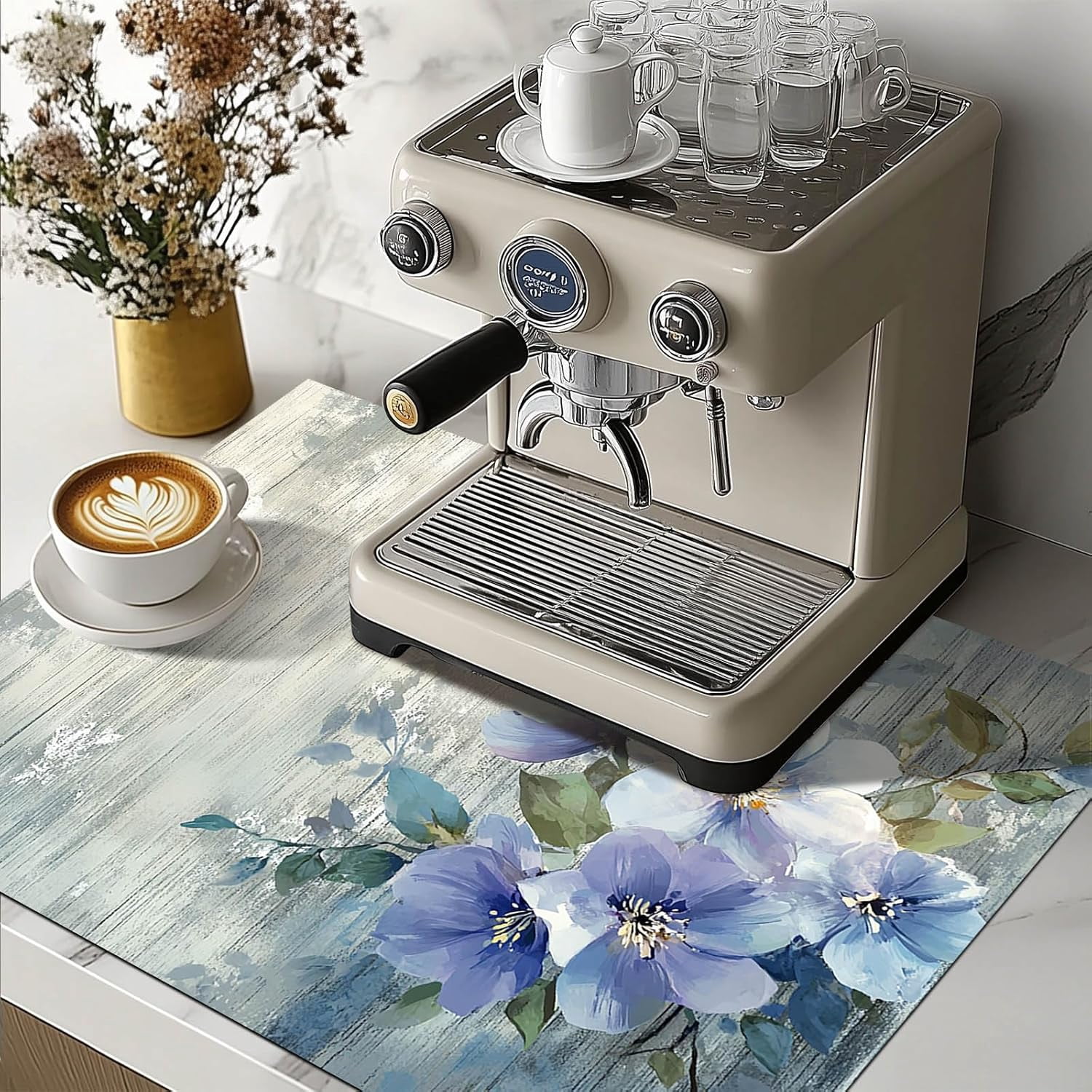 Blue Blossom Stove Top Cover for Electric 28x20 Inch Diatomite Kitchen Decor Glass Cooktop Protector Heat Resistant Countertop Mat Elegant Floral Design Stove Cover