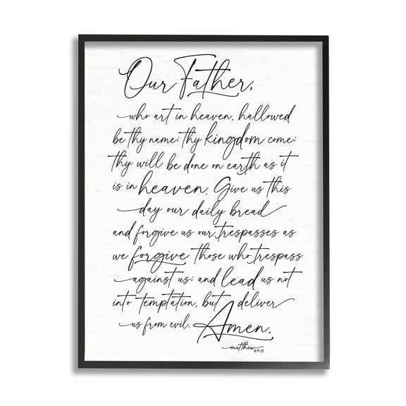 Stupell Industries Our Father Religious Prayer Reading Spiritual Scripture Graphic Art Black Framed Art Print Wall Art, Design by Lettered and Lined