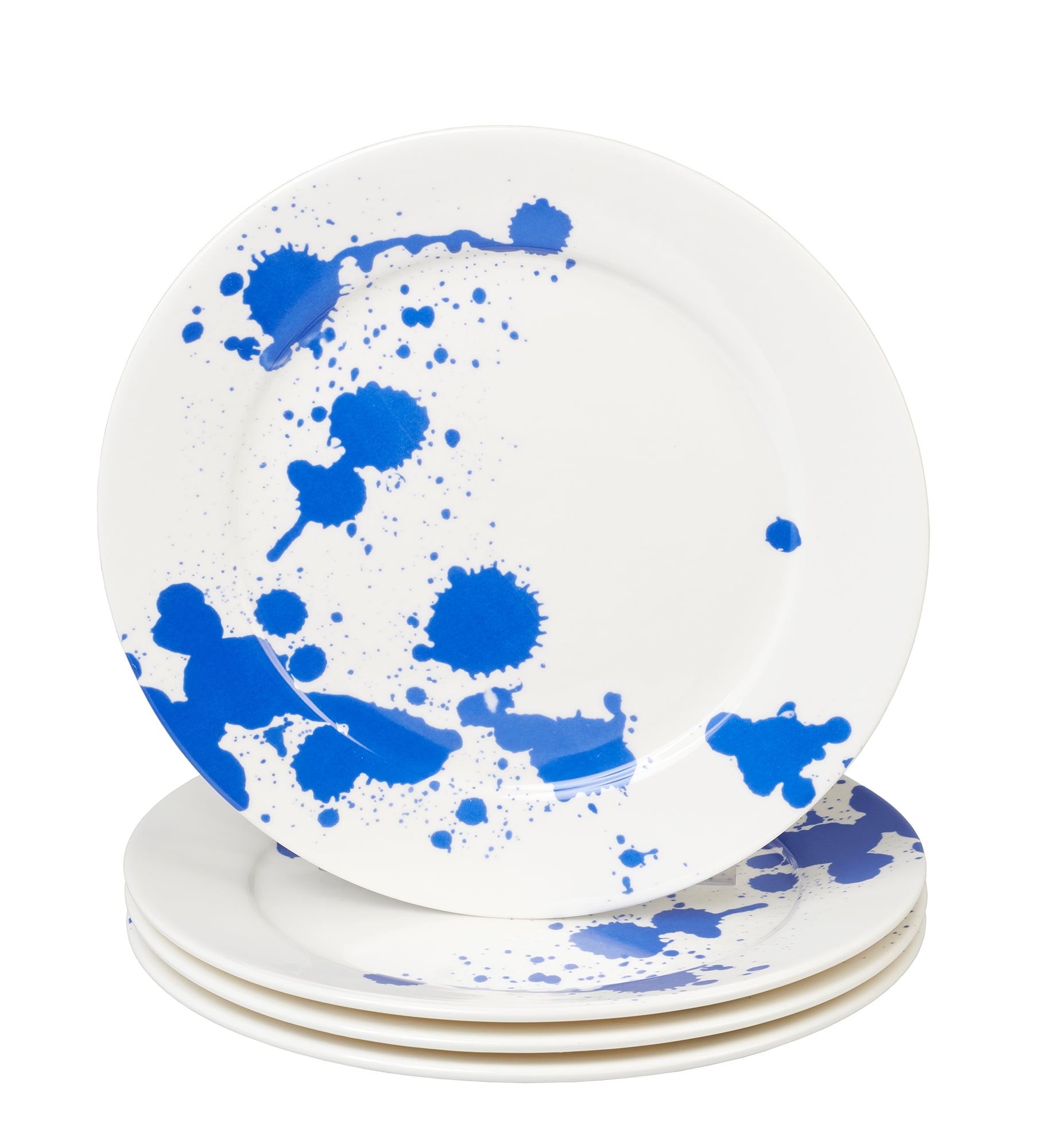 White and Blue Splash 11" Microwave-Safe Dinner Plates, Set of 4