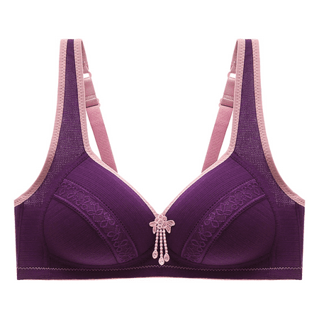 Fulorrnie Bras for Women Plus Size Wirefree Comfort Supportive Back Fat Smoothing Plunge Full Figure Lift Bra Purple 36