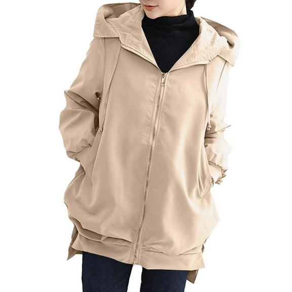 Wensltd Trendy Hooded Windbreaker Jacket for Women Lightweight Long Sleeve Outdoor Coat With Pockets