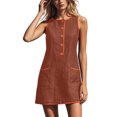 thumbnail image 2 of Wovilon Women's Round Neck Sleeveless A-Line Mini Dress, Button Front Contrast Trim Pocket Shift Top, Relaxed Lightweight Breathable Cotton Linen Blend Solid, 2 of 7