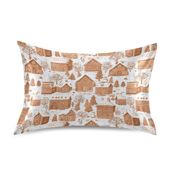 Christmas Gingerbread House Standard Size Satin Pillowcase 20''x26'' Double-Sided Print Soft Wrinkle Resistant