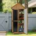 thumbnail image 3 of Outdoor Storage Cabinet Waterproof, Outdoor Storage Shed with Shelves, Wood & Metal Patio Backyard Garden Storage Cabinet Tool Organizer for Outside, 3 of 11
