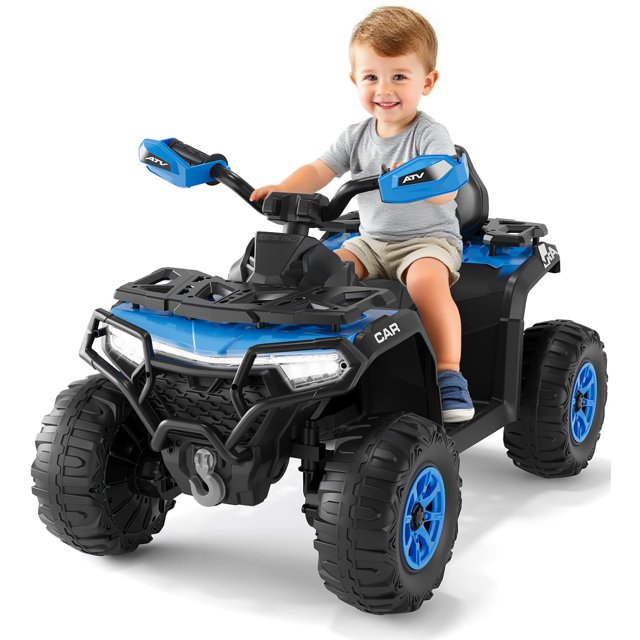 12V Kids Ride On ATV Car w/Parent Remote Control, Spring Suspension, LED Lights, Bluetooth, USB, Music, Early Education, Volume Control, Off-Road 4 Wheeler w/LED Flag for Boys & Girls Ages 3+