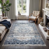 GLN Rugs Kumbet - Indoor, Machine Washable Area Rug 8'x10' Turkish Blue Home Carpet