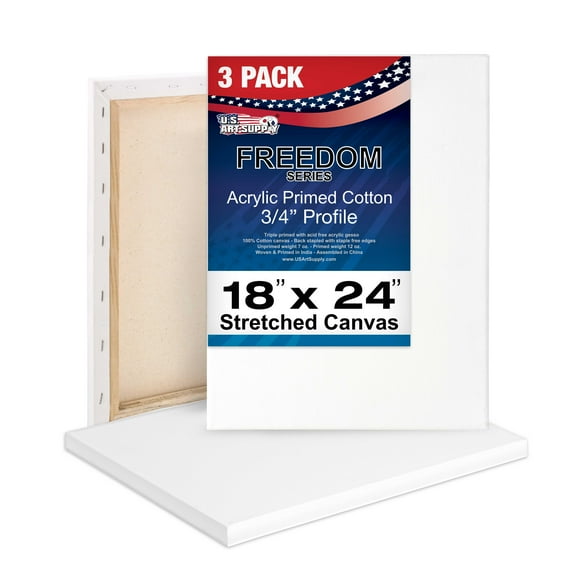 U.S. Art Supply 18 x 24 inch Stretched Canvas 12-Ounce Triple Primed, 3-Pack - Professional Artist Quality White Blank 3/4" Profile, 100% Cotton, Heavy-Weight Gesso - Acrylic Pouring, Oil Painting