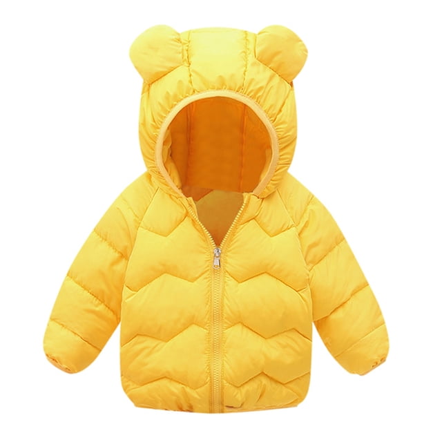 Gibobby Chamarra de manga larga para bebéAbrigos de invierno para niños, bebés, niñas, chaqueta ligera, capuchas de , ropa de abrigo infantil(Amarillo, 12-18 Meses)