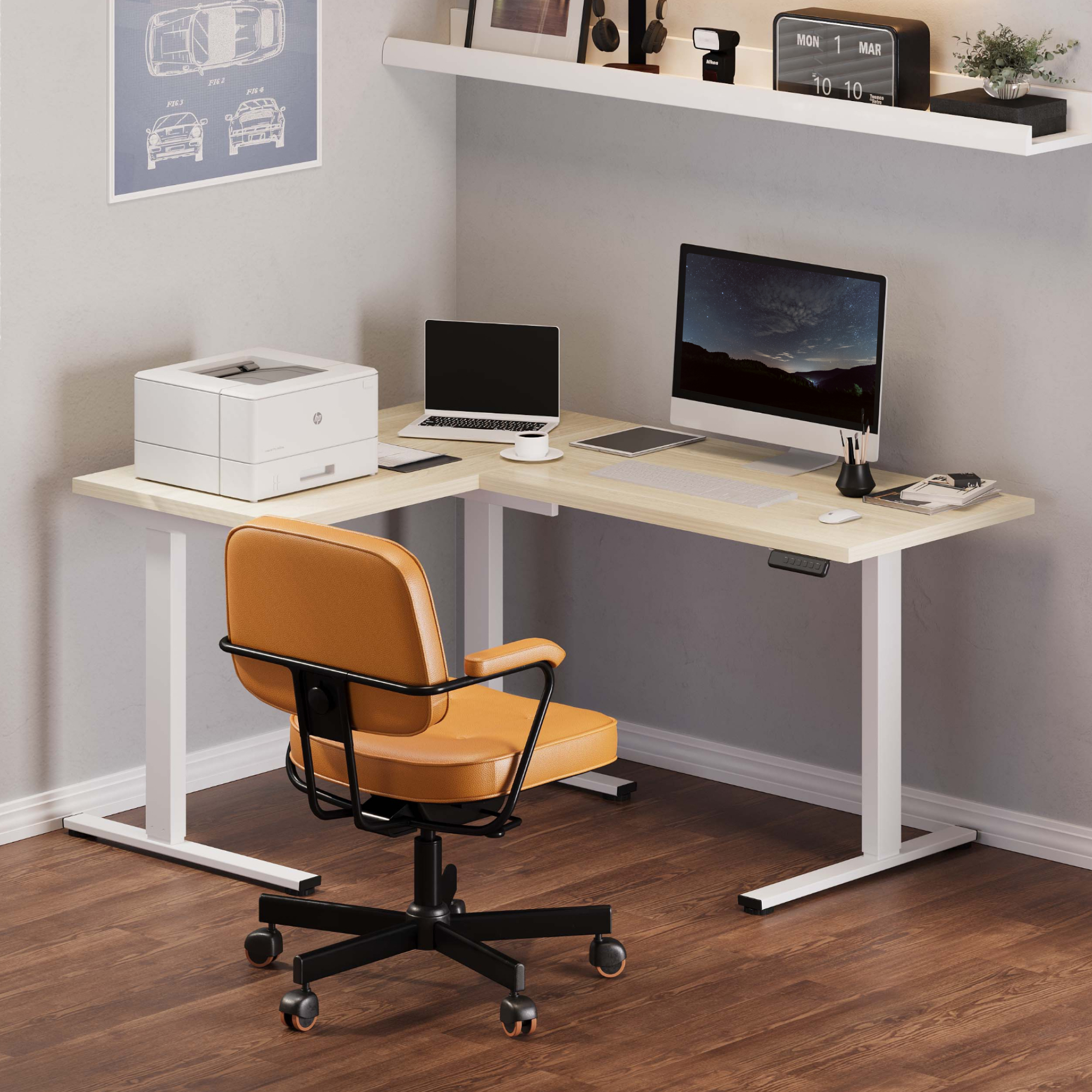 L-Shaped Electric Standing Desk 63“x48”, 220 lbs Load Capacity, 1" Thick Eco-Friendly Tabletop, Anti-Collision System & 4 Memory Presets, Large Height Adjustable Sit Stand Corner Workstation