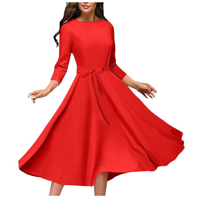 Vestido de manga larga con cuello redondo y bolsillos para mujer - Corte holgado informal, poliéster - Tallas L-XXXL