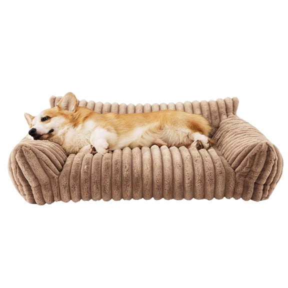 Cute Cat Couch for Pets - 24" Fluffy Cat Sofa with Premium Soft Corduroy Fleece, Fuzzy Pet Couch Bed with Removable Washable Cover, Supportive Chair for Indoor Cats Coffee