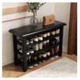 thumbnail image 2 of Shoe Rack with Leather Cushion 3-Tier Shoe Rack Organizer for Entryway Hallway or Living Room Farmhouse Rustic Wooden Seat Black 11.8" Dx23.6 Wx20.4 H, 2 of 7