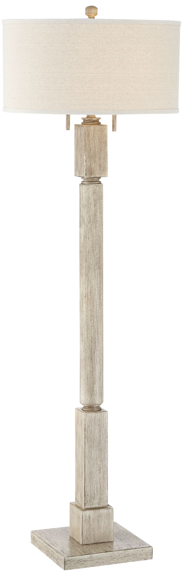 Barnes and Ivy Baluster Country Cottage Floor Lamp 63 1/2" Tall Pickled Wood Oatmeal Linen Drum Shade for Living Room Reading Bedroom Office House - image 2 of 10