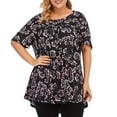 thumbnail image 1 of Pompotops T-Shirt Plissé à Manches Courtes Col Rond Grande Taille pour Femmes, 1 of 6
