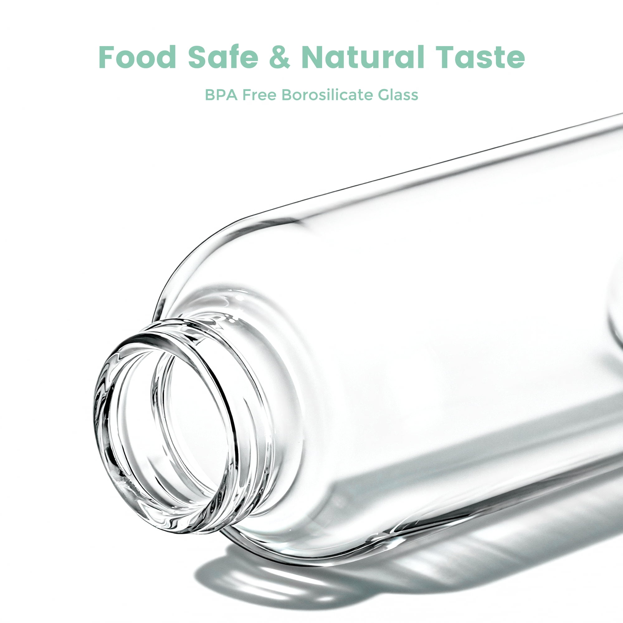 Glass Juice Bottles with Lids and Silicone Sleeves 18 oz, 4-Pack Reusable Clear Glass Water Bottles with Stainless Steel Airtight Cap for Juicing, Refrigerator, BPA Free Leak-Proof Drinking Jar