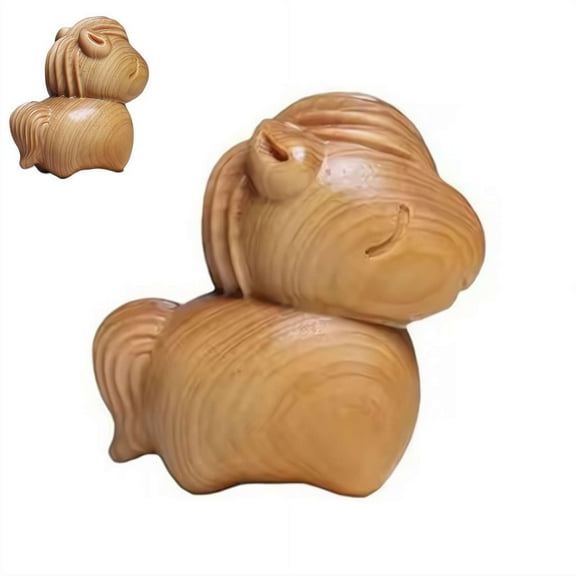 2026 New Year Horse Statue Cute Horse Brings Handcrafted Wooden Carved Horse Figurine Fortune Home & Office Decor-1 PC