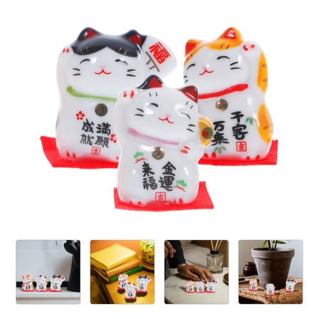 3 Pcs 1 Statue Japanese Maneki Neko Waving Cats Ceramic Figurines Feng Shui Miniature Animal Statue Decoration For Shop, Home, Car"