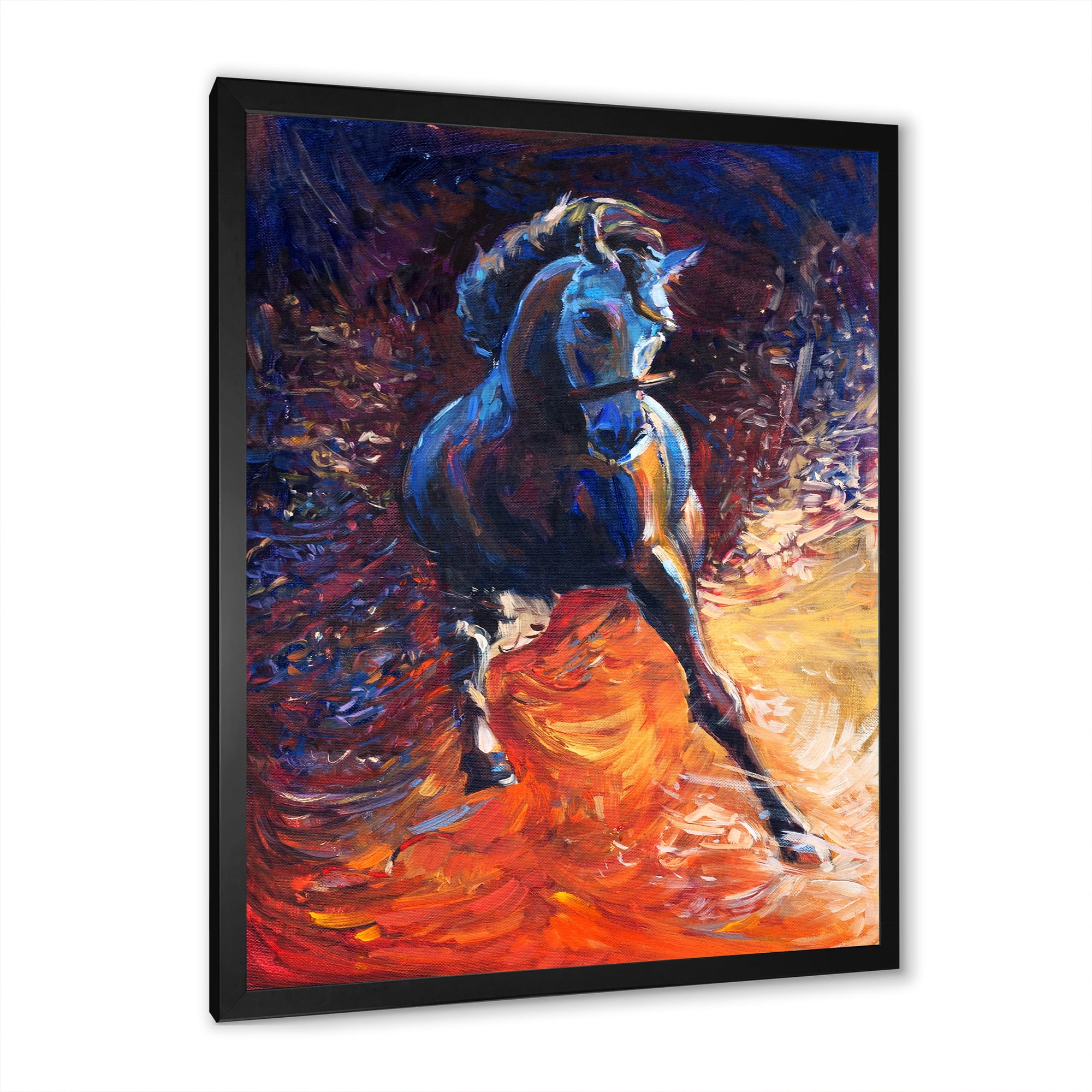 Designart 'Portrait Of A Galoping Blue Horse' Farmhouse Framed Art Print